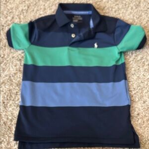 Striped Navy and Green Kids Polo Shirt